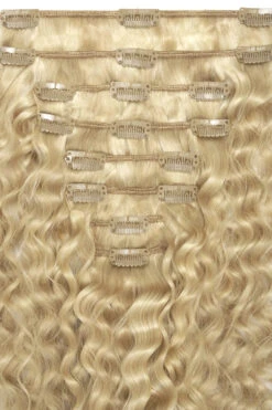 Curly Full Head Remy Clip In Human Hair Extensions - Barbie Blonde (#16/60)