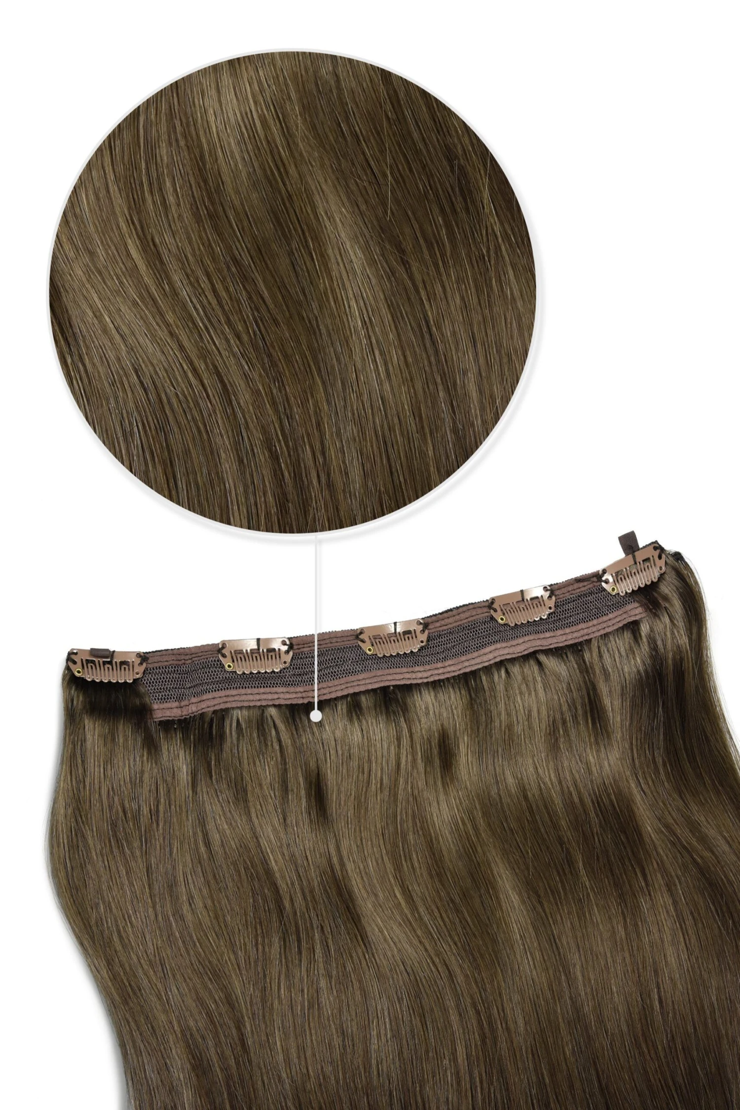 Ash Brown (#9) Quad Weft Clip In One Piece Hair Extensions
