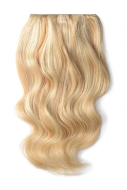 Double Wefted Full Head Remy Clip In Human Hair Extensions - Peaches & Cream (#27/613)