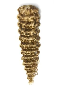Curly Full Head Remy Clip In Human Hair Extensions - Peaches & Cream (#27/613)