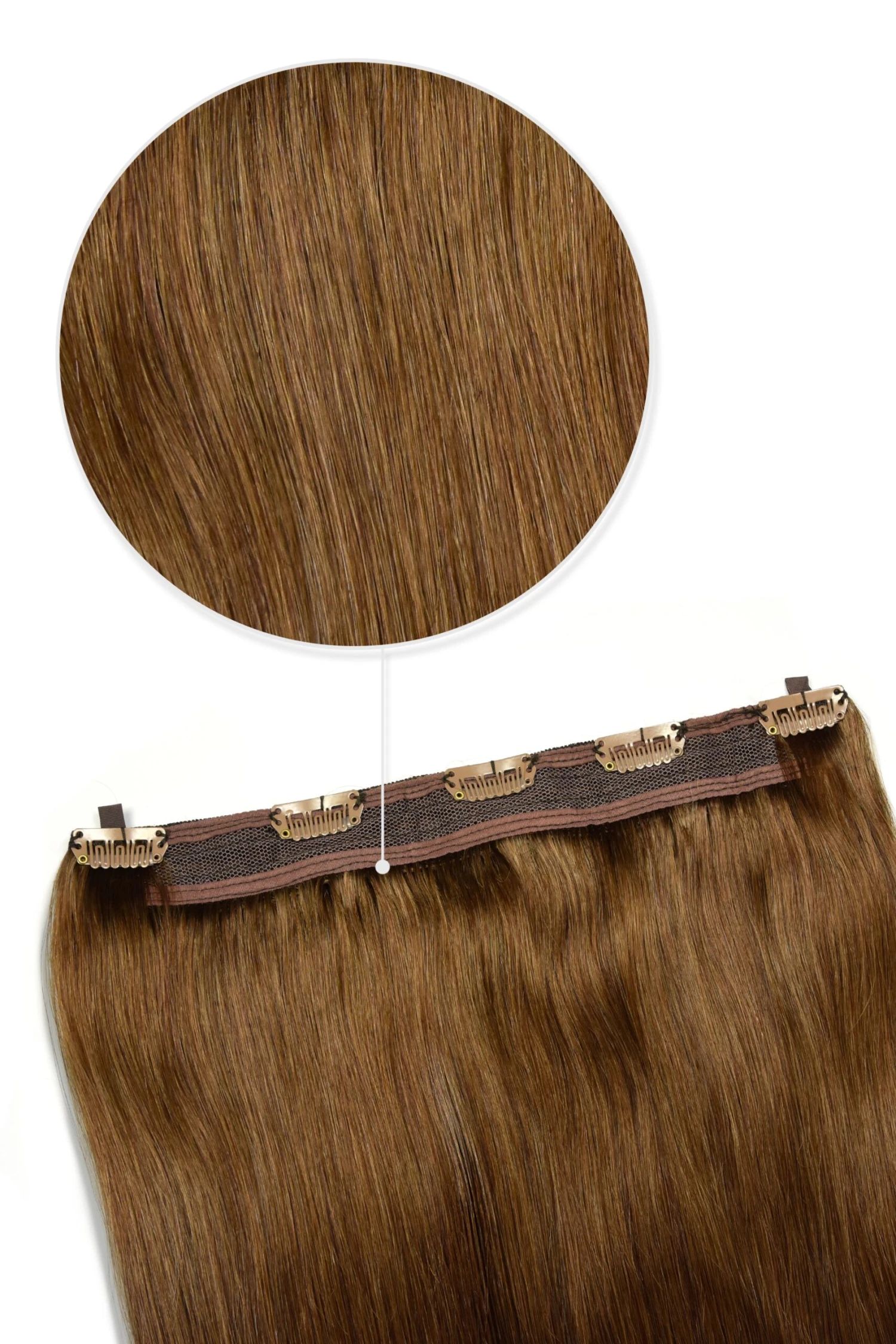 Light/Chestnut Brown (#6) Quad Weft Clip In One Piece Hair Extensions