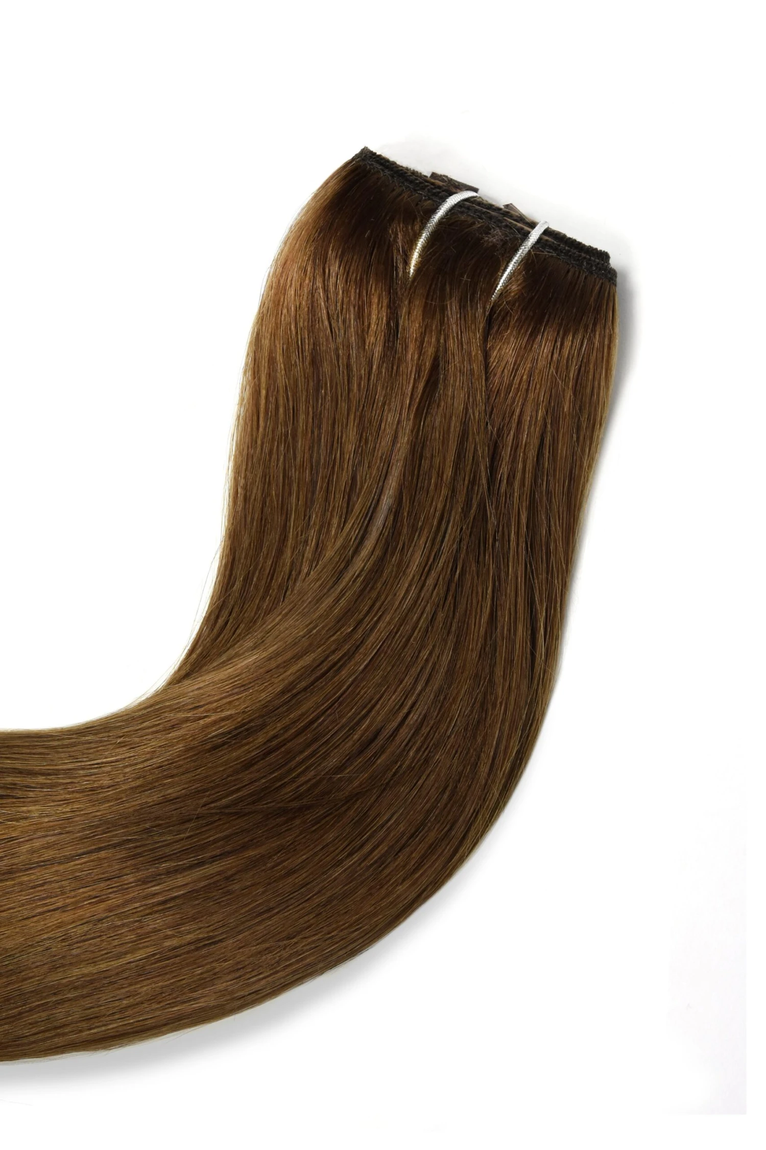 Light/Chestnut Brown (#6) Quad Weft Clip In One Piece Hair Extensions - Image 2