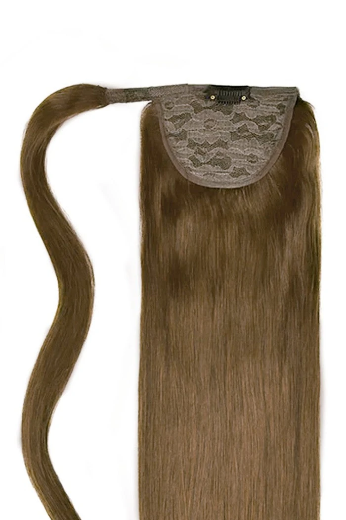 Medium Ash Brown (#8) Straight Up Wrap Around Ponytail Extension - Image 2