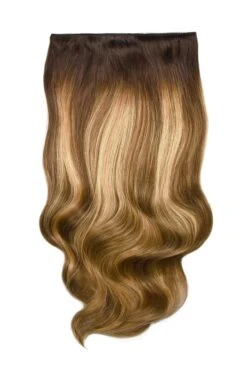 Double Wefted Full Head Clip In Hair Extensions - Chestnut Honey Balayage