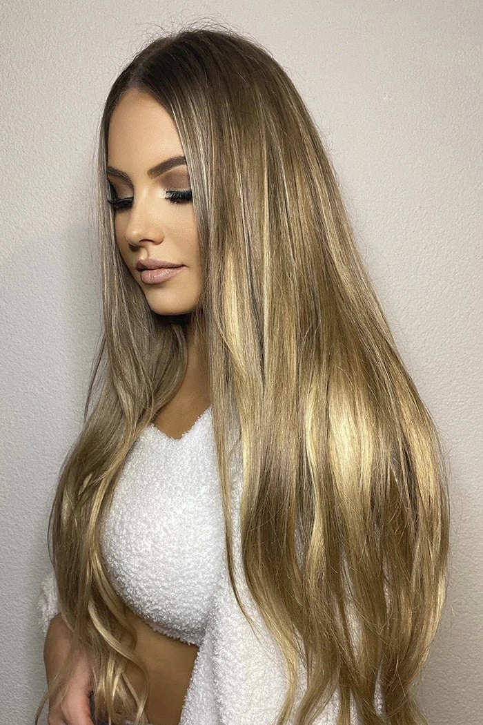 Double Wefted Full Head Biscuit Blondey Balayage Clip In Hair Extensions - Image 4