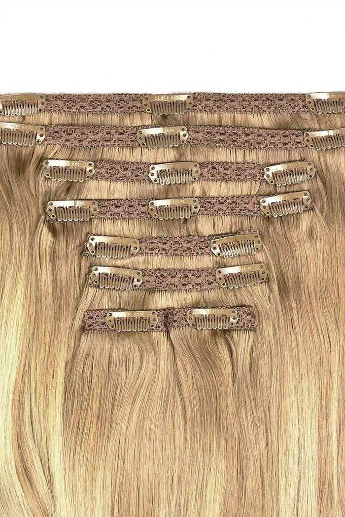 Double Wefted Full Head Biscuit Blondey Balayage Clip In Hair Extensions - Image 2