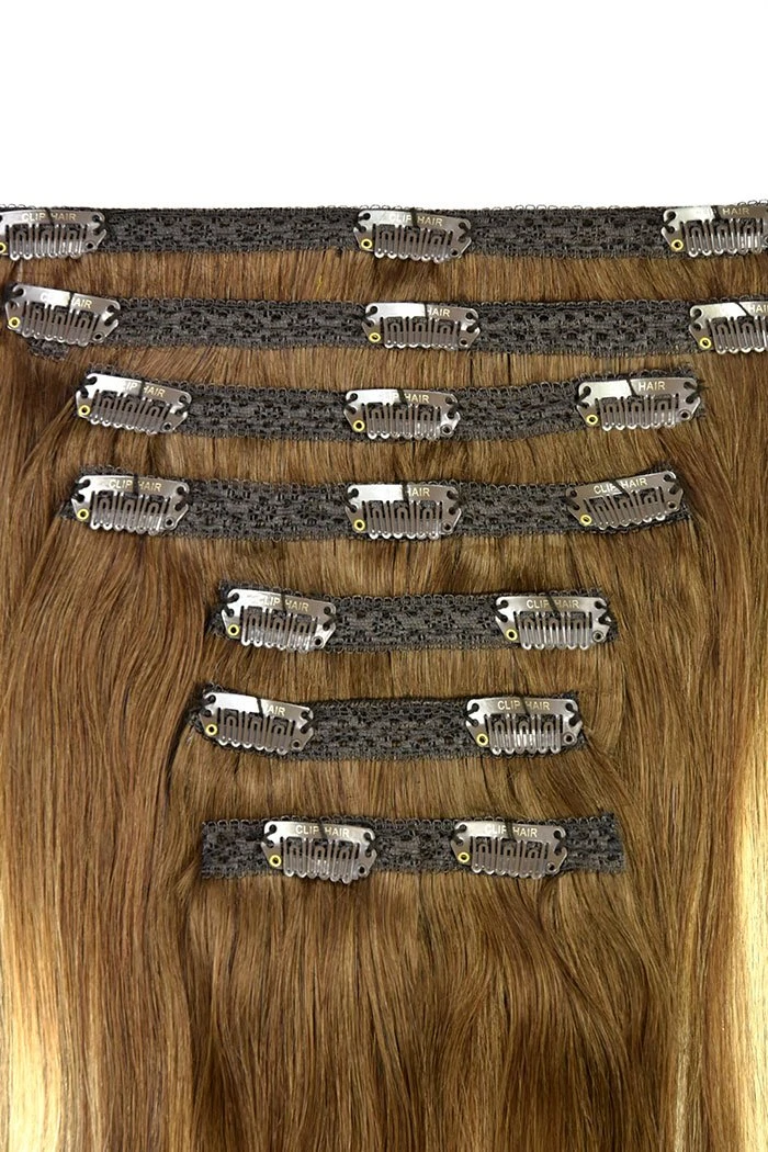 Double Wefted Full Head Chestnut Bronde Balayage Hair Extensions - Image 3