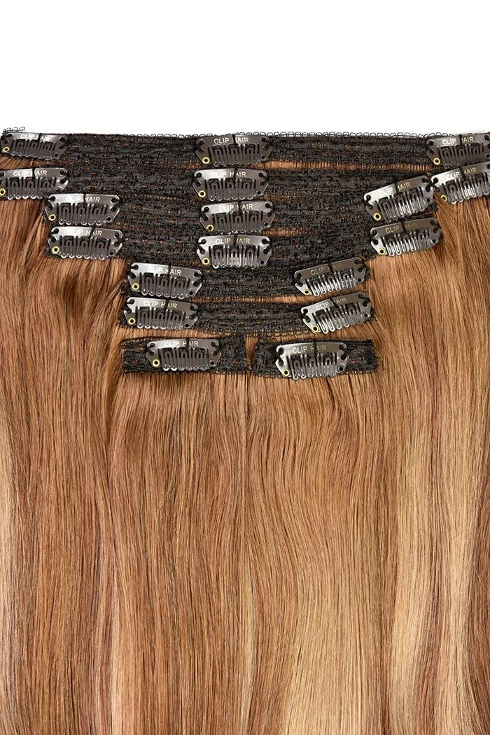 Double Wefted Full Head Clip In Hair Extensions - Cinnamon Swirl Balayage - Image 2
