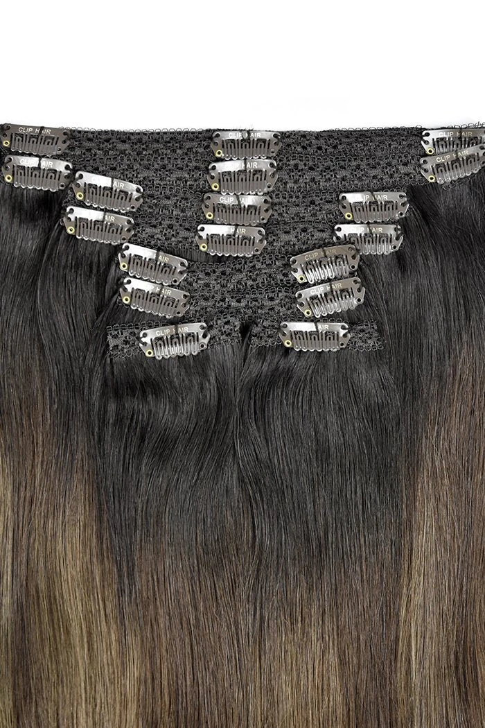 Double Wefted Full Head Espresso Melt Balayage Clip In Hair Extensions - Image 3