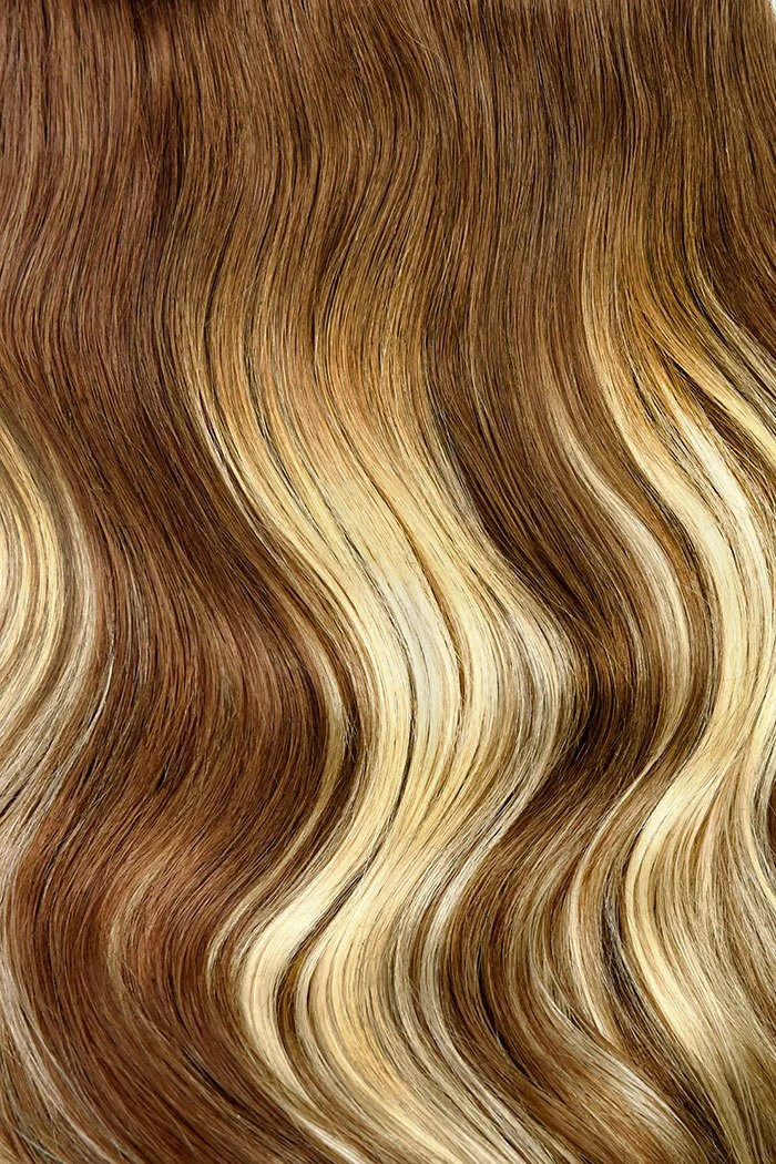 Double Wefted Full Head Chestnut Bronde Balayage Hair Extensions - Image 2