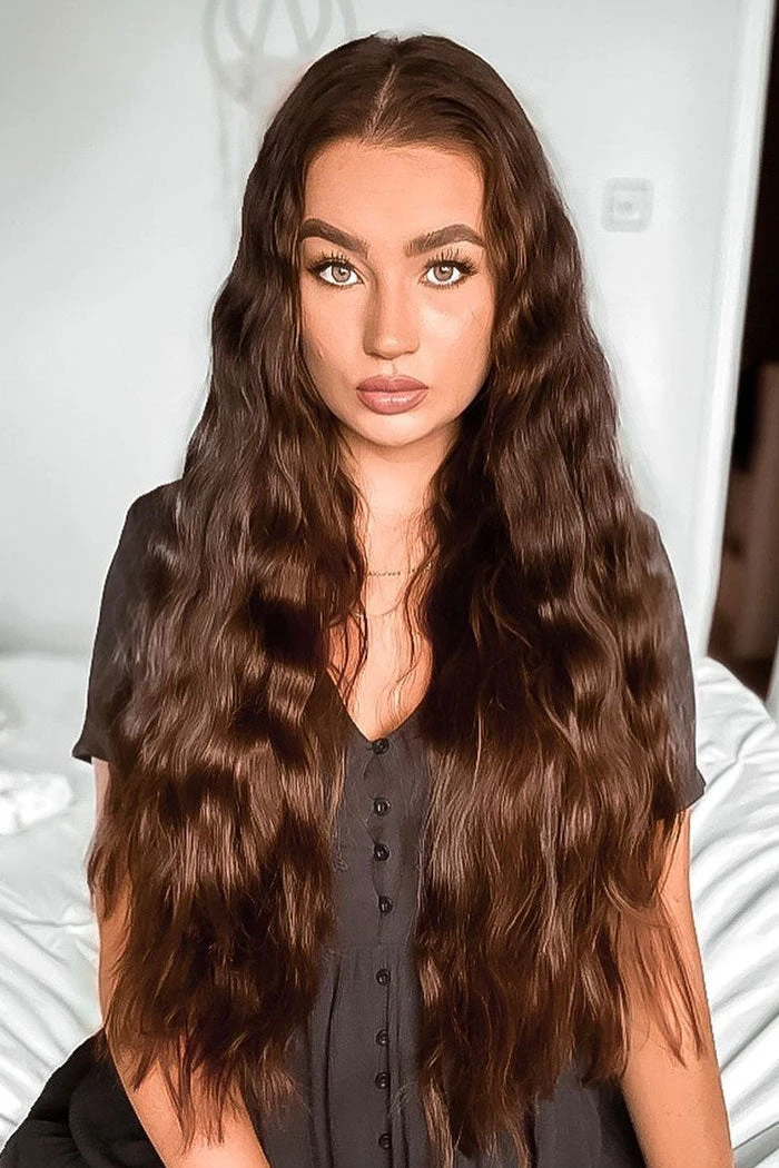 Medium Brown (#4) Double Wefted Full Head Clip In Hair Extensions - Image 3