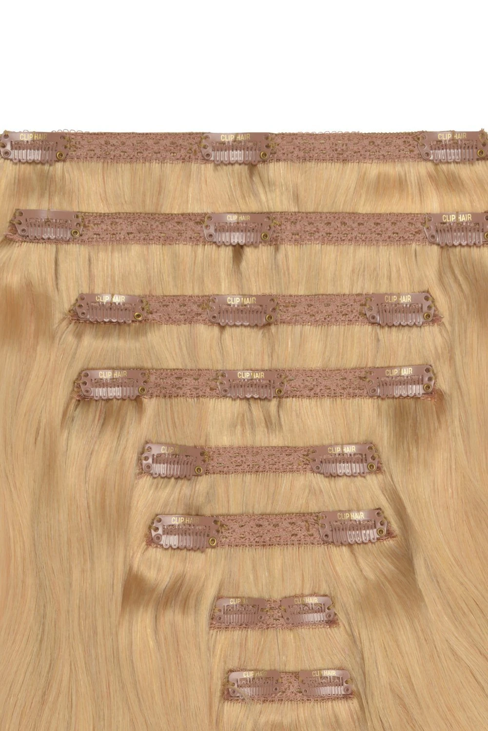 Double Wefted Full Head Remy Clip In Human Hair Extensions - Light Golden Blonde (#16) - Image 4