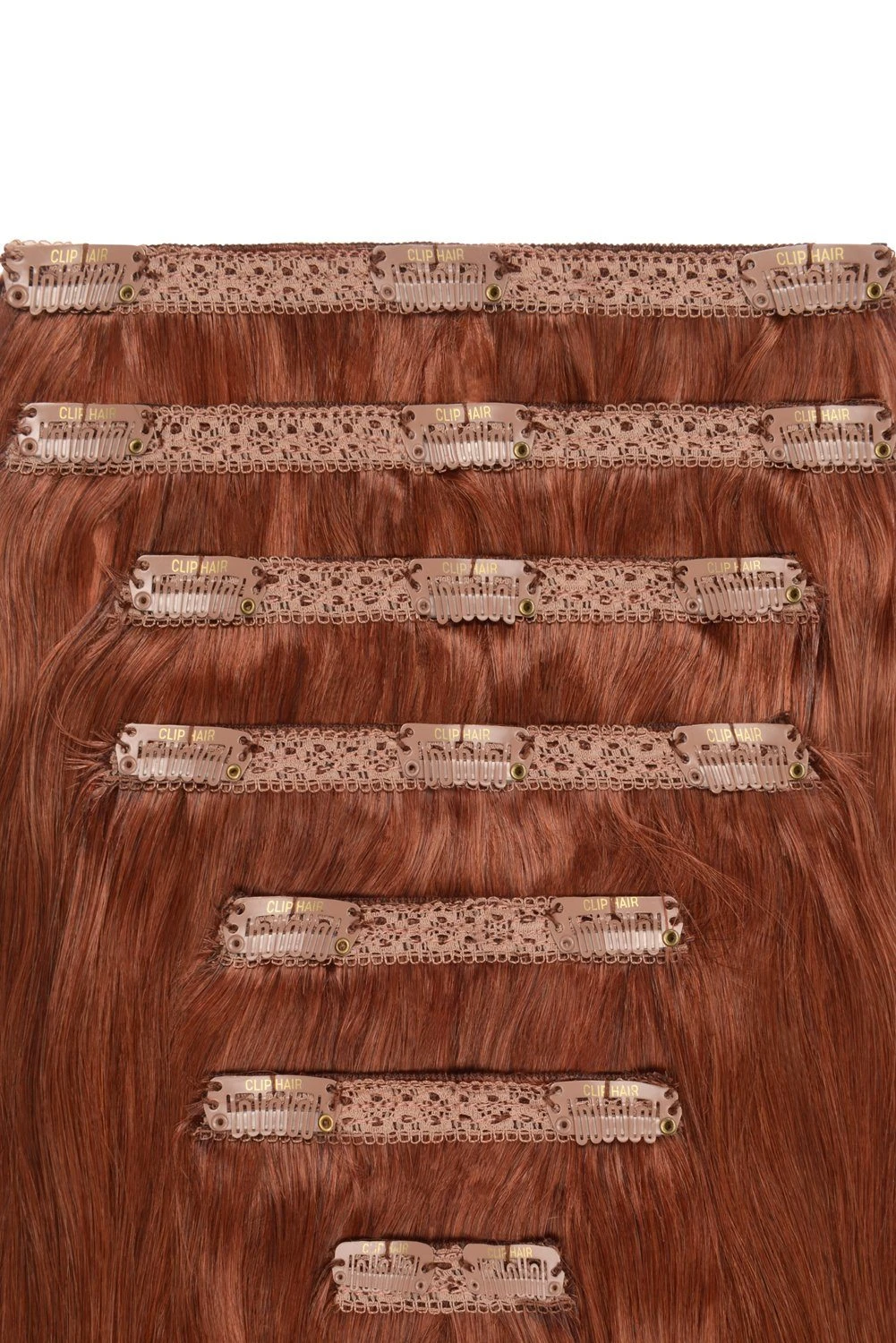 Dark Auburn/Copper Red (#33) Double Wefted Full Head Clip In Hair Extensions - Image 2