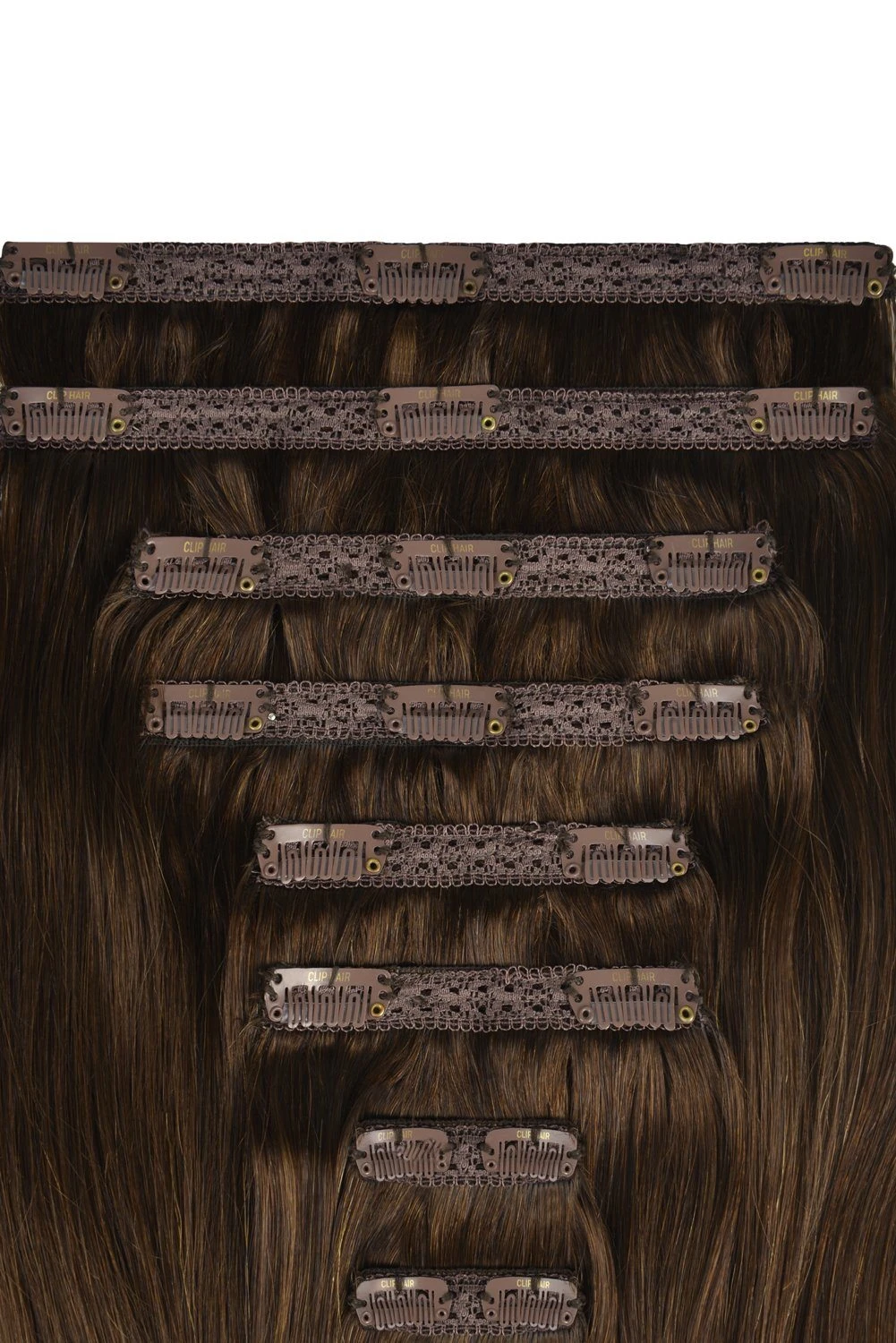 Medium Brown (#4) Double Wefted Full Head Clip In Hair Extensions - Image 4