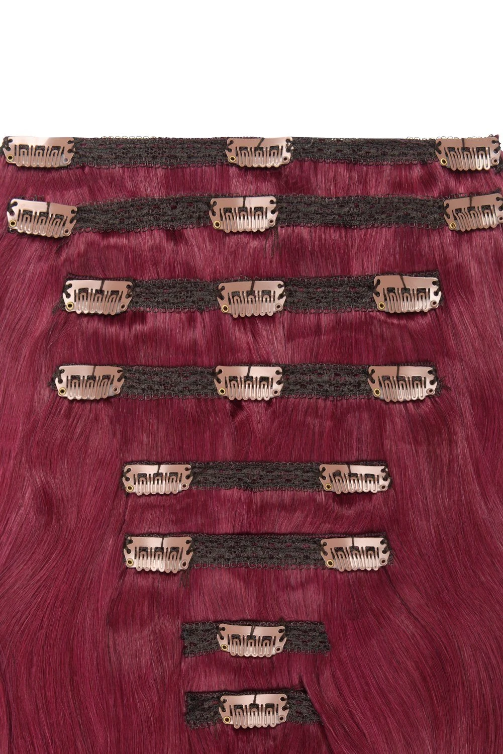 Plum/Cherry Red (#530) Double Wefted Full Head Clip In Hair Extensions - Image 2
