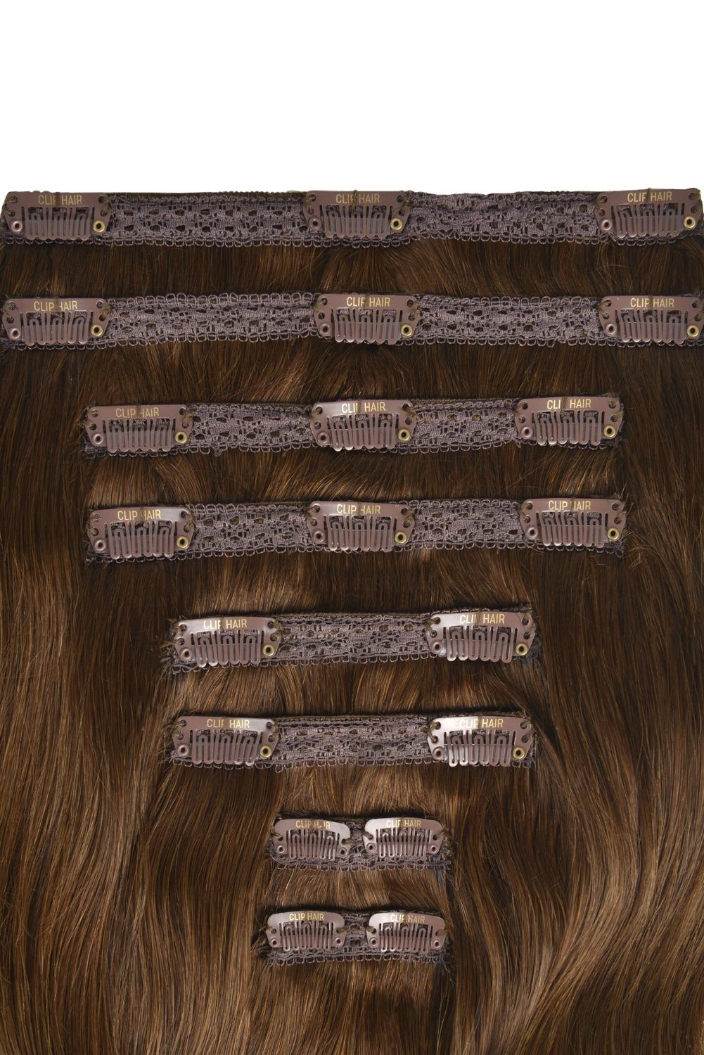 Light/Chestnut Brown (#6) Double Wefted Full Head Clip In Hair Extensions - Image 4