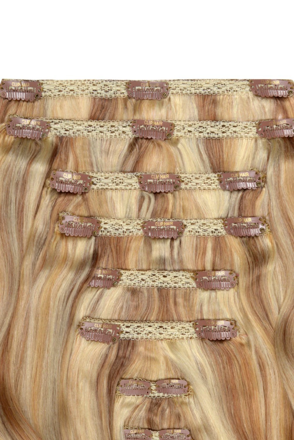 Double Wefted Full Head Remy Clip In Human Hair Extensions - Natural Sandy Blonde (#12/16/613) - Image 2