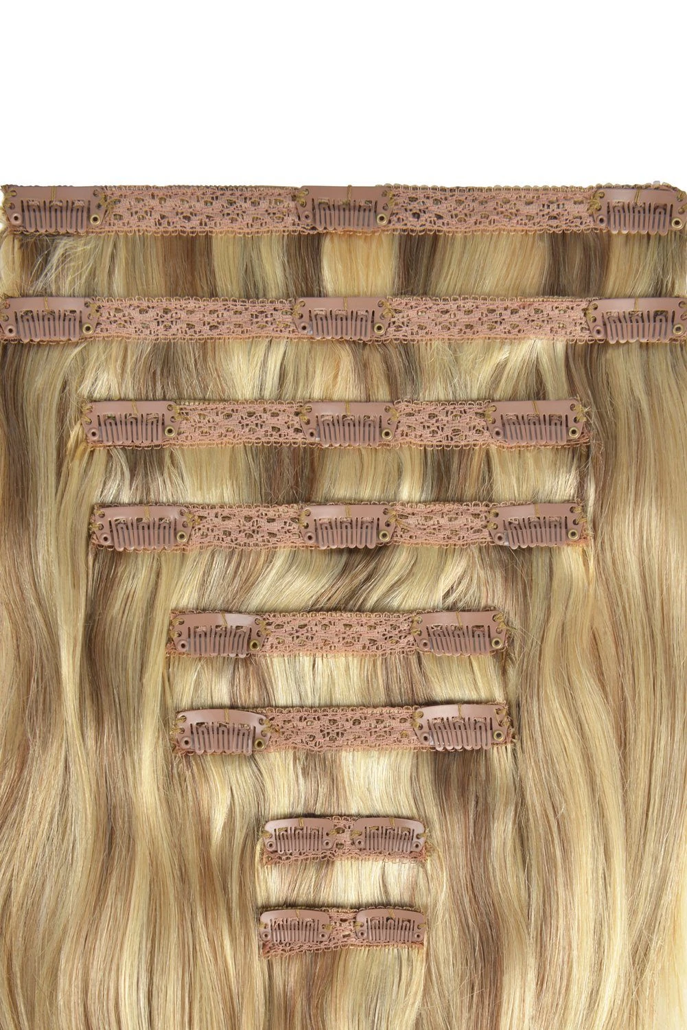 Double Wefted Full Head Remy Clip In Human Hair Extensions - Iced Cappuccino (#14/22) - Image 2