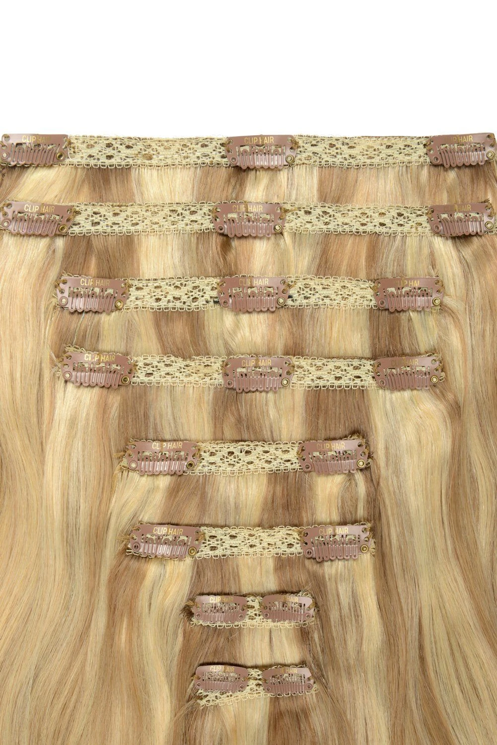 Double Wefted Full Head Remy Clip In Human Hair Extensions - Biscuit Blondey (#18/613) - Image 4