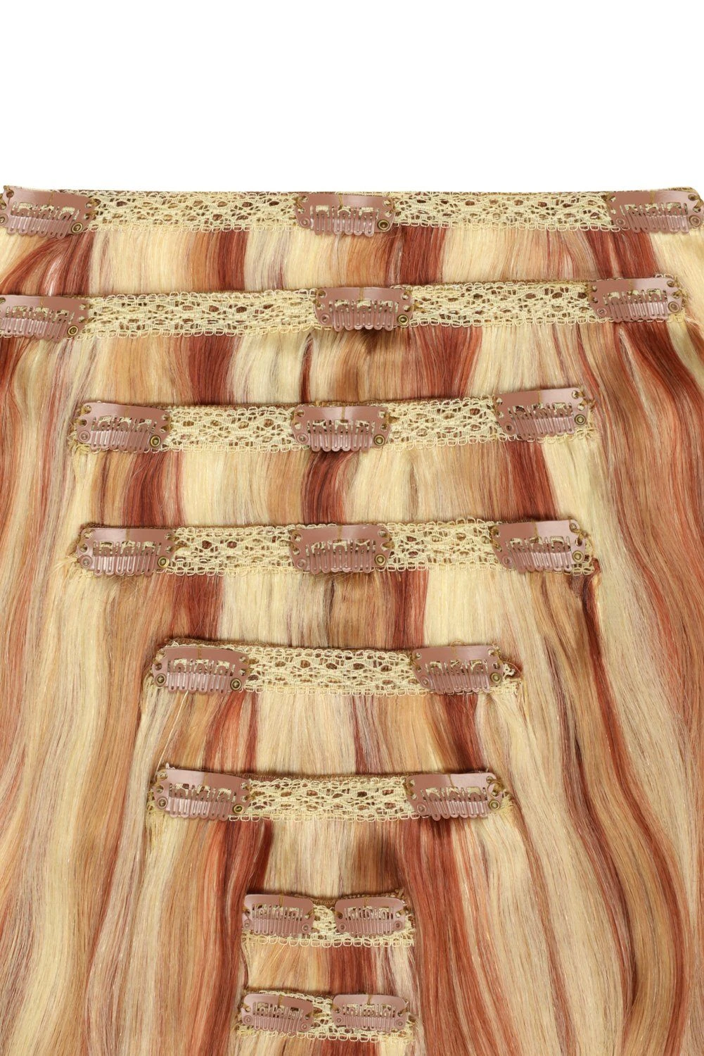 Strawberry/Auburn/Bleach Blonde Mix (#27/33/613) Double Wefted Full Head Clip In Hair Extensions - Image 2