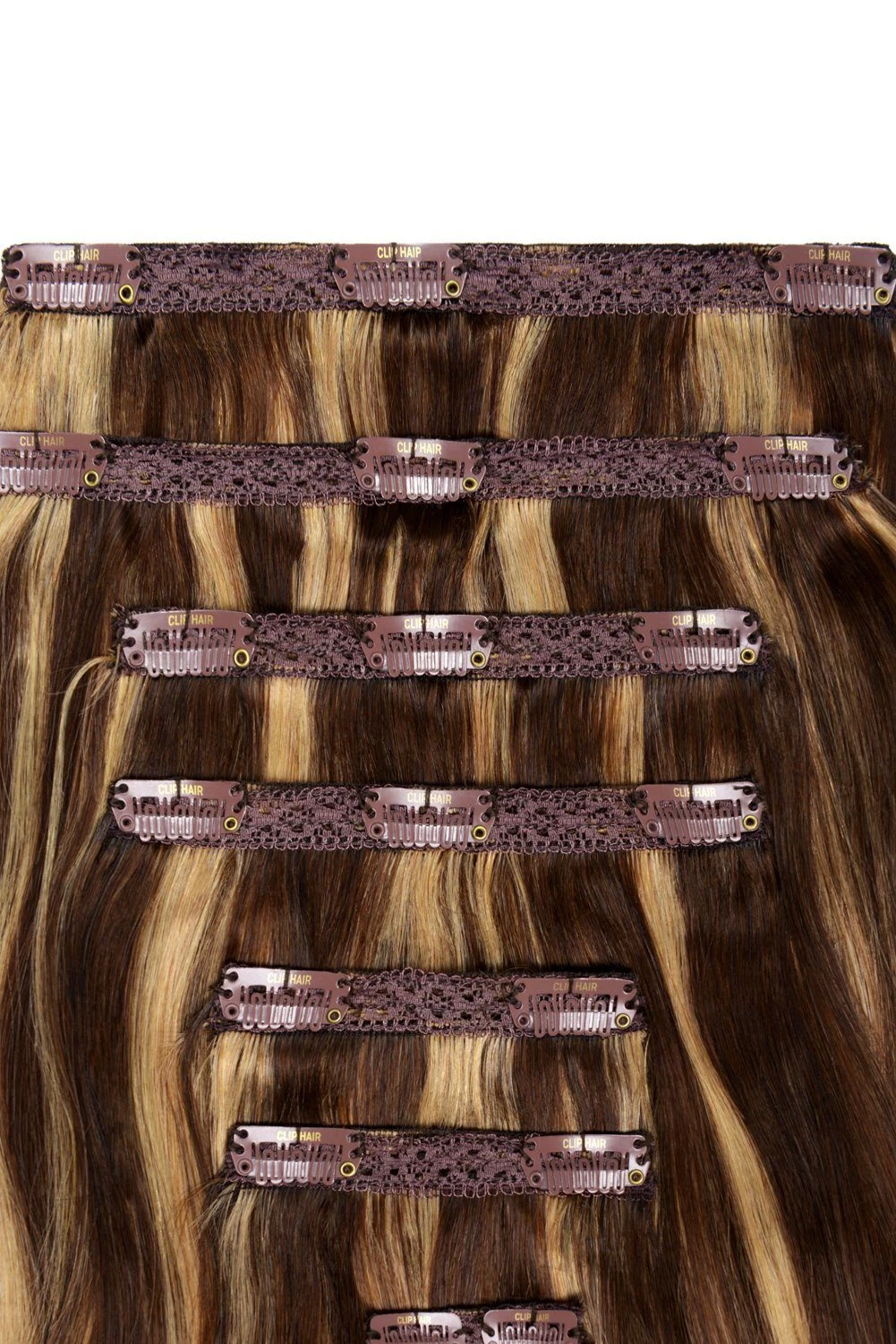 Chocolate Honey (#4/27) Double Wefted Full Head Clip In Hair Extensions - Image 2