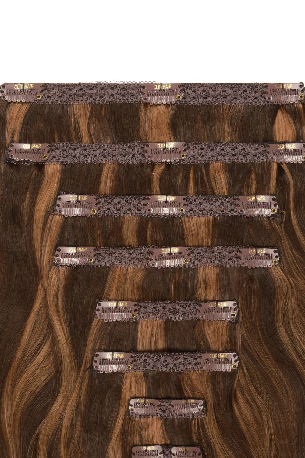 Double Wefted Full Head Remy Clip In Human Hair Extensions - Cinnamon Brownie (#4/30) - Image 2