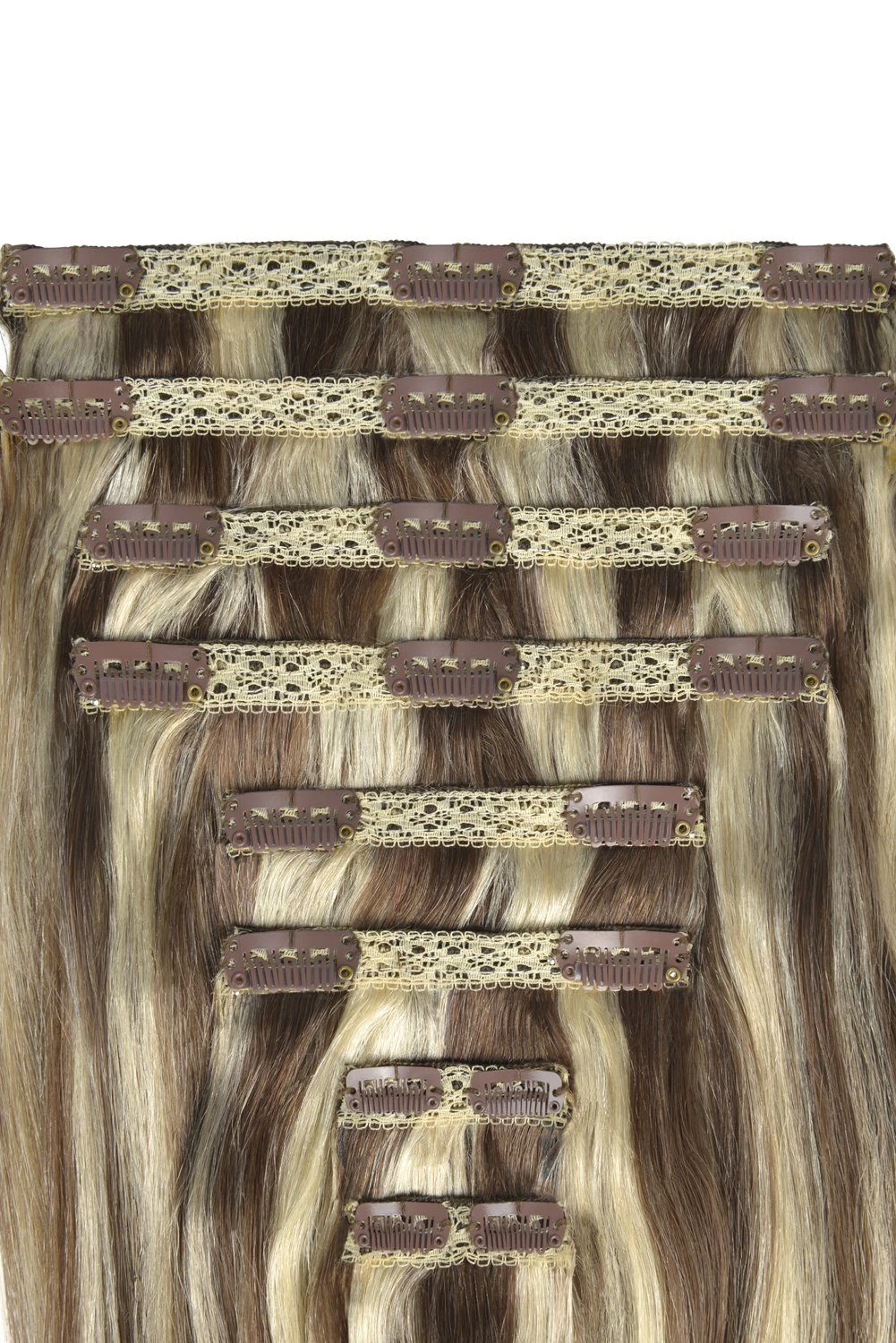 Double Wefted Full Head Remy Clip In Human Hair Extensions - Dirty Blonde (#9/613) - Image 2
