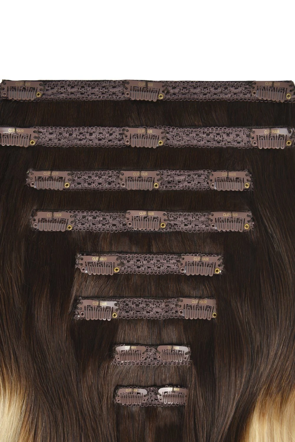 Double Wefted Full Head Remy Clip In Ombre Human Hair Extensions - (#T4/613) - Image 2