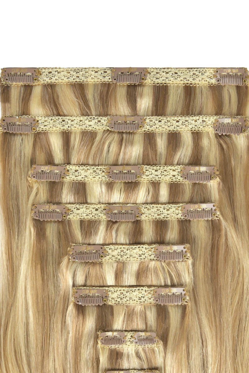 Double Wefted Full Head Remy Clip In Ombre Human Hair Extensions - (#TP18/613) - Image 2