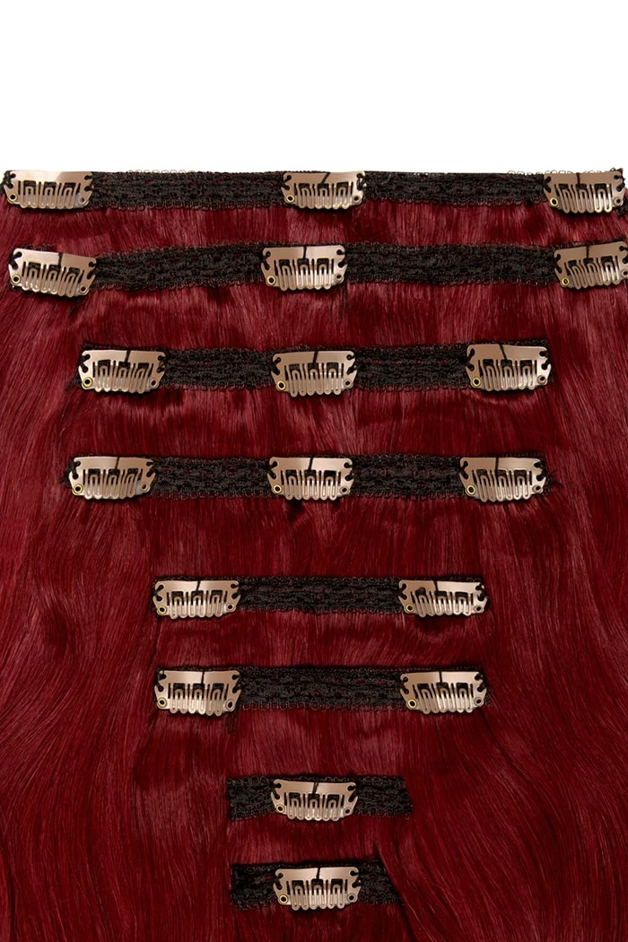 Deep Red Double Wefted Full Head Clip In Hair Extensions - Image 3