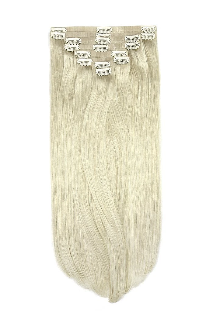 Ice Blonde Double Drawn Seamless Clip In Hair Extensions
