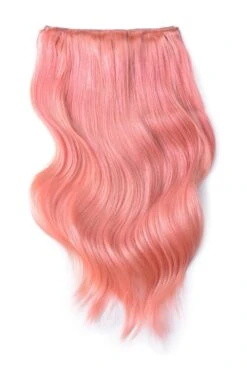 Double Wefted Full Head Remy Clip In Human Hair Extensions - Pink