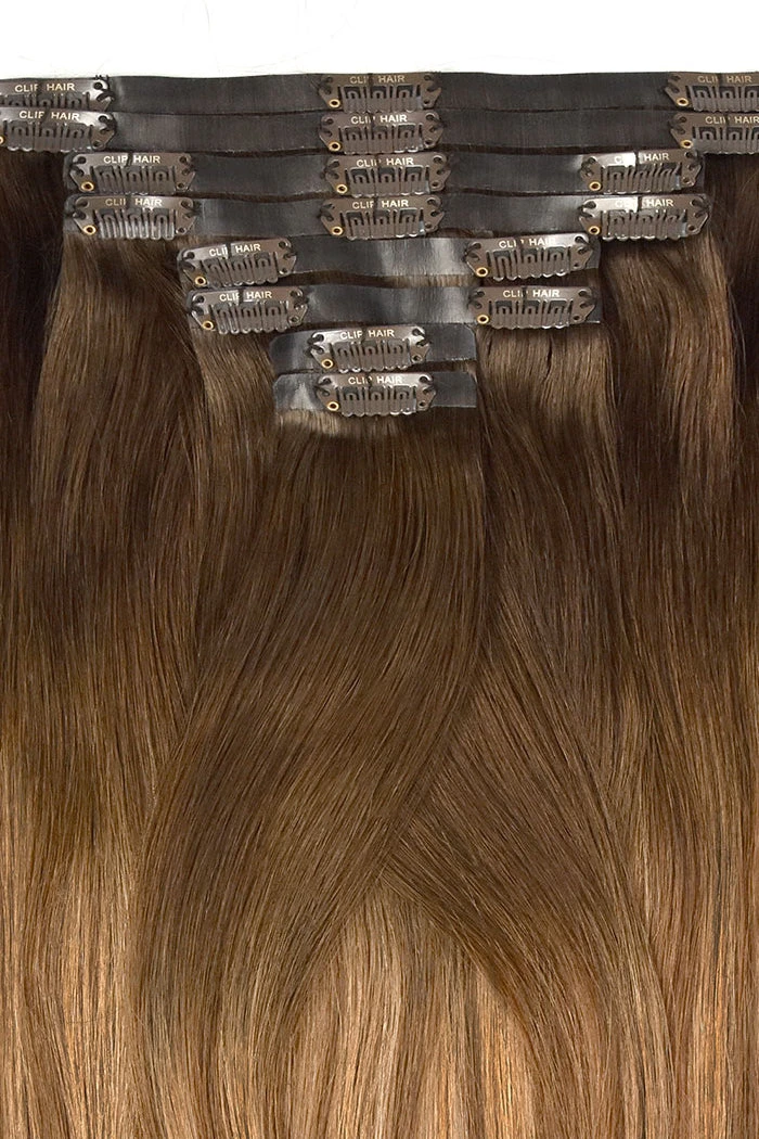 Soft Bronze Balayage Double Drawn Seamless Clip In Hair Extensions - Image 2