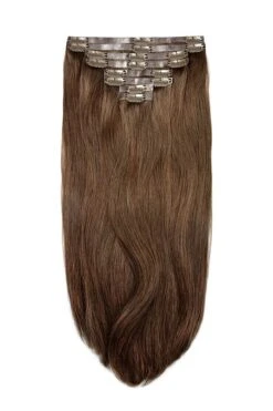 Light Brown (#6) Double Drawn Seamless Clip In Hair Extensions