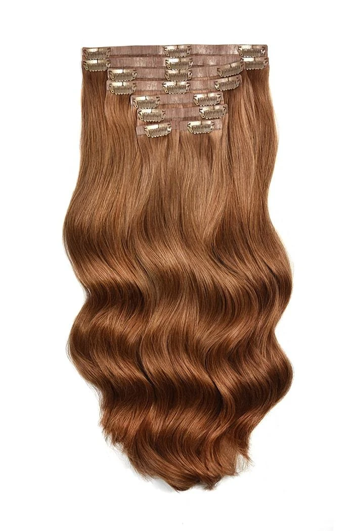 Light Auburn (#30) Double Drawn Seamless Clip In Hair Extensions - Image 2
