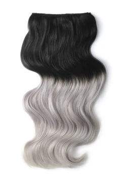 Full Head Remy Clip In Human Ombre Hair Extensions - Silver Black Ombre (#T1B/SG)