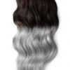Double Wefted Full Head Remy Clip In Human Hair Extensions - Dark Brown/Silver Ombre (#T2/SG)
