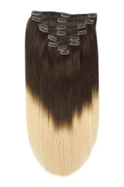 Full Head Remy Clip In Human Hair Extensions - Espresso Honey Ombre (#T2/27)