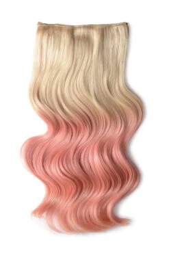 Double Wefted Full Head Remy Clip In Ombre Human Hair Extensions - (#T60/Pink)
