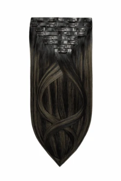 Ash Black Balayage Double Drawn Seamless Clip In Hair Extensions