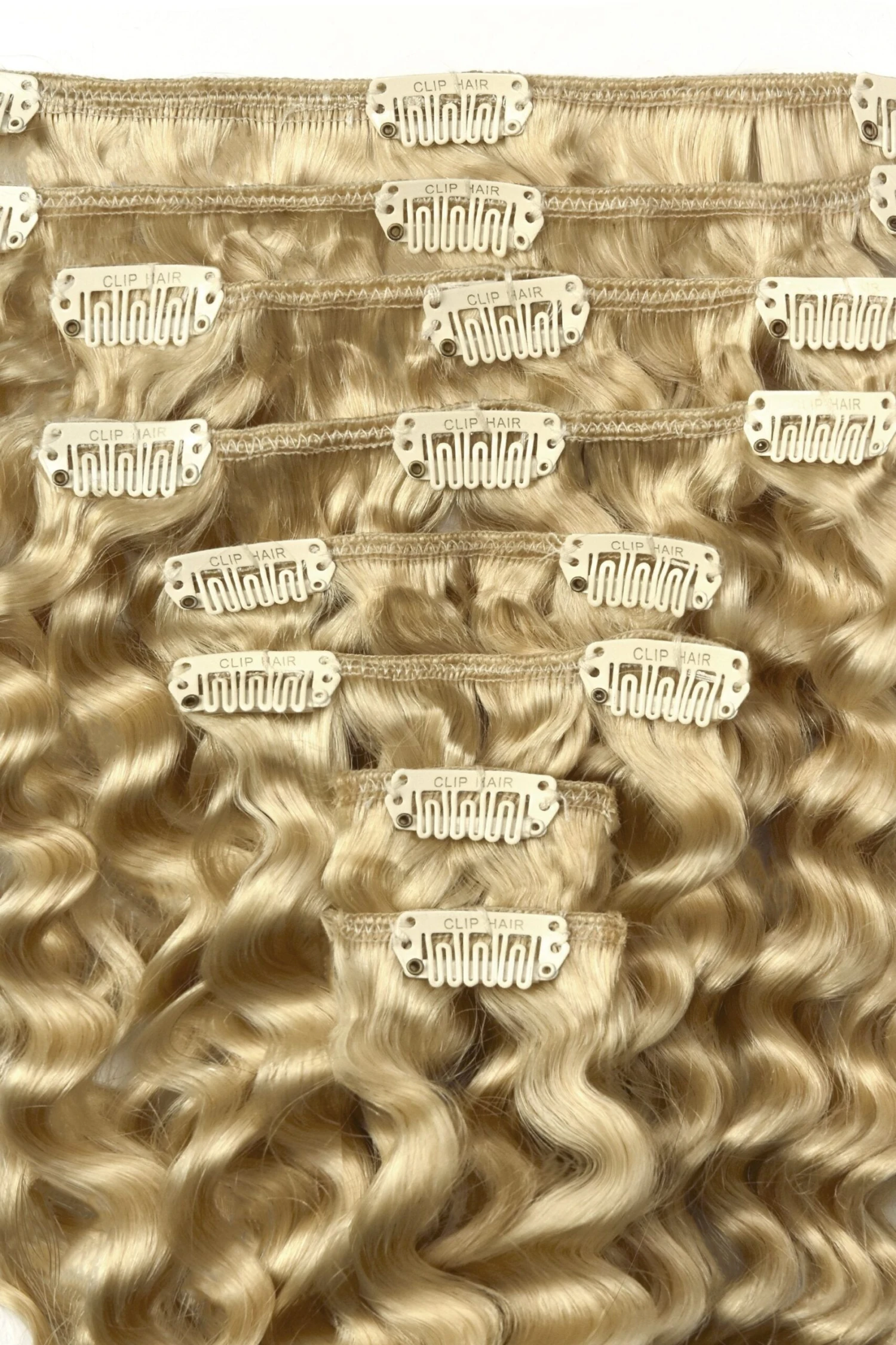 Curly Full Head Remy Clip In Human Hair Extensions - Light Ash Blonde (#22) - Image 2