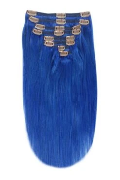 Full Head Remy Clip In Human Hair Extensions - Blue