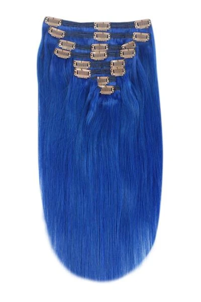 Full Head Remy Clip In Human Hair Extensions - Blue