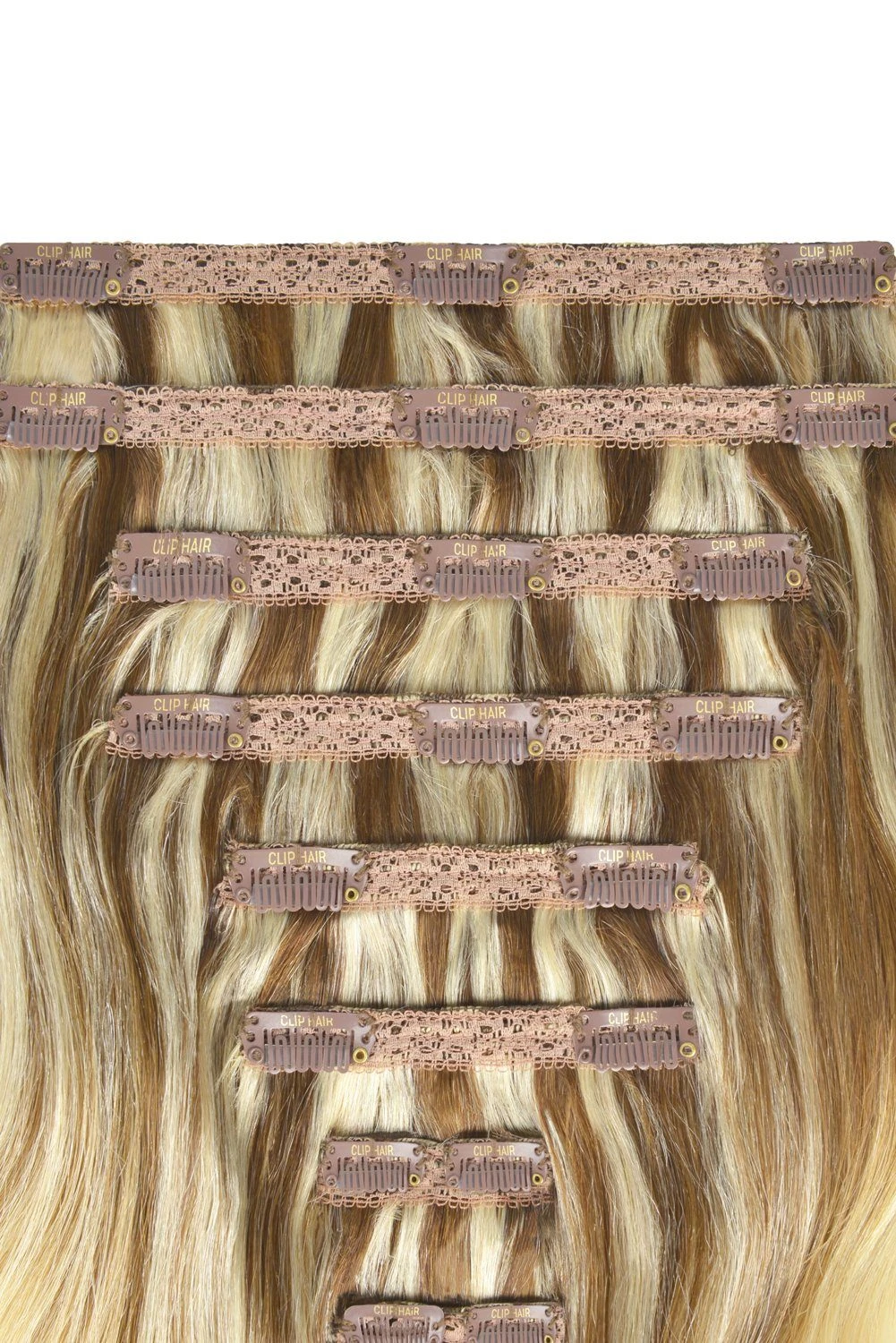 Double Wefted Full Head Remy Clip In Ombre Human Hair Extensions - (#TP6/613) - Image 2