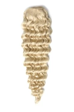 Curly Full Head Remy Clip In Human Hair Extensions - Lightest Blonde (#60)
