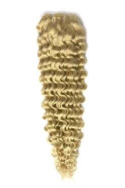 Curly Full Head Remy Clip In Human Hair Extensions - Bleach Blonde (#613)