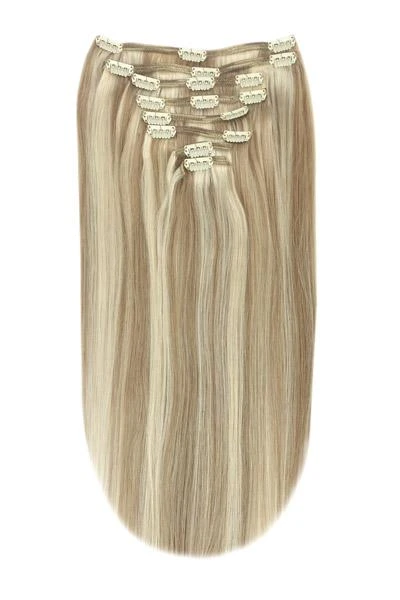 Full Head Remy Clip In Human Hair Extensions - Biscuit Blondey (#18/613)