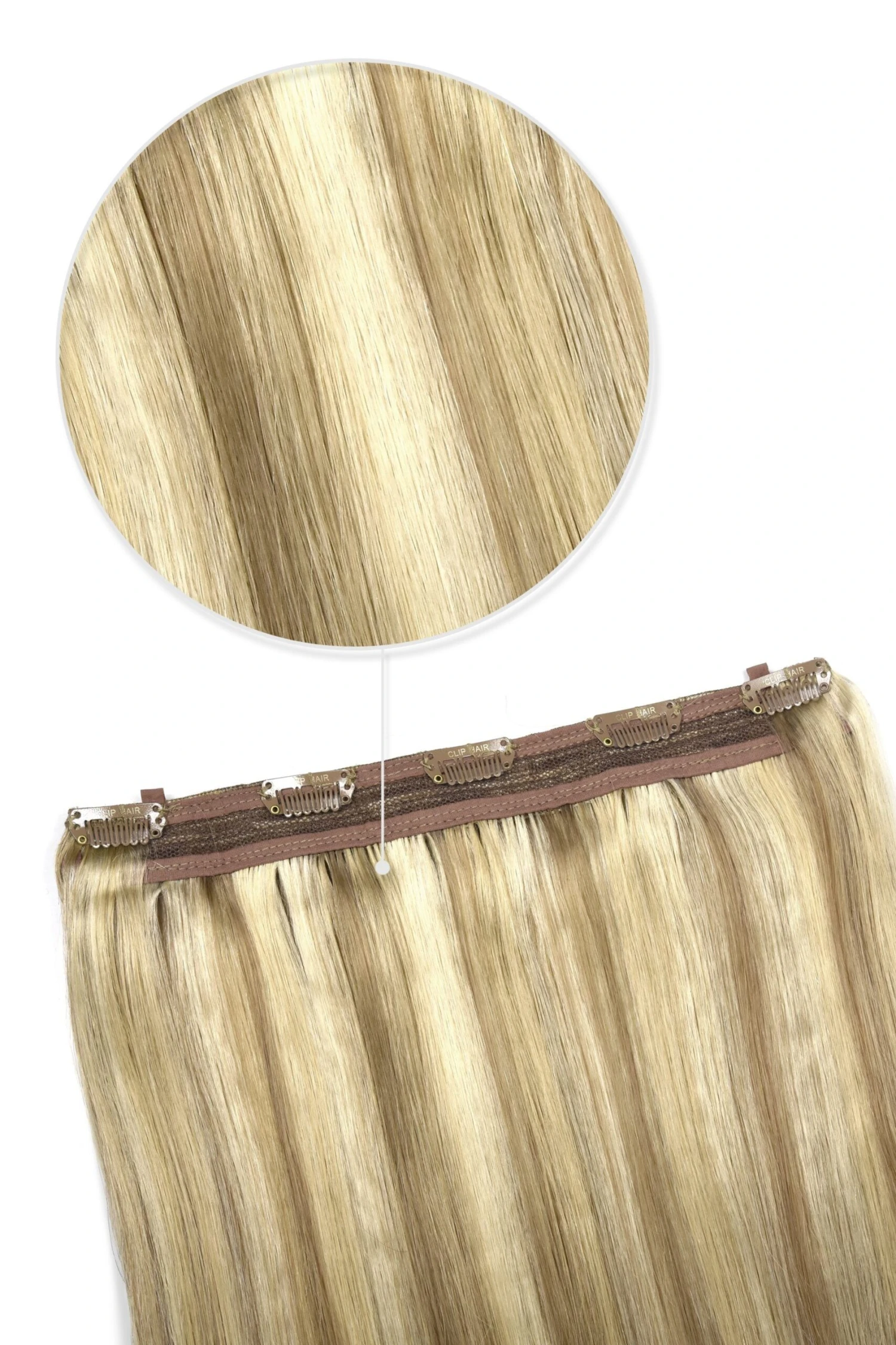 Natural Sandy Blonde (#12/16/613) Quad Weft Clip In One Piece Hair Extensions