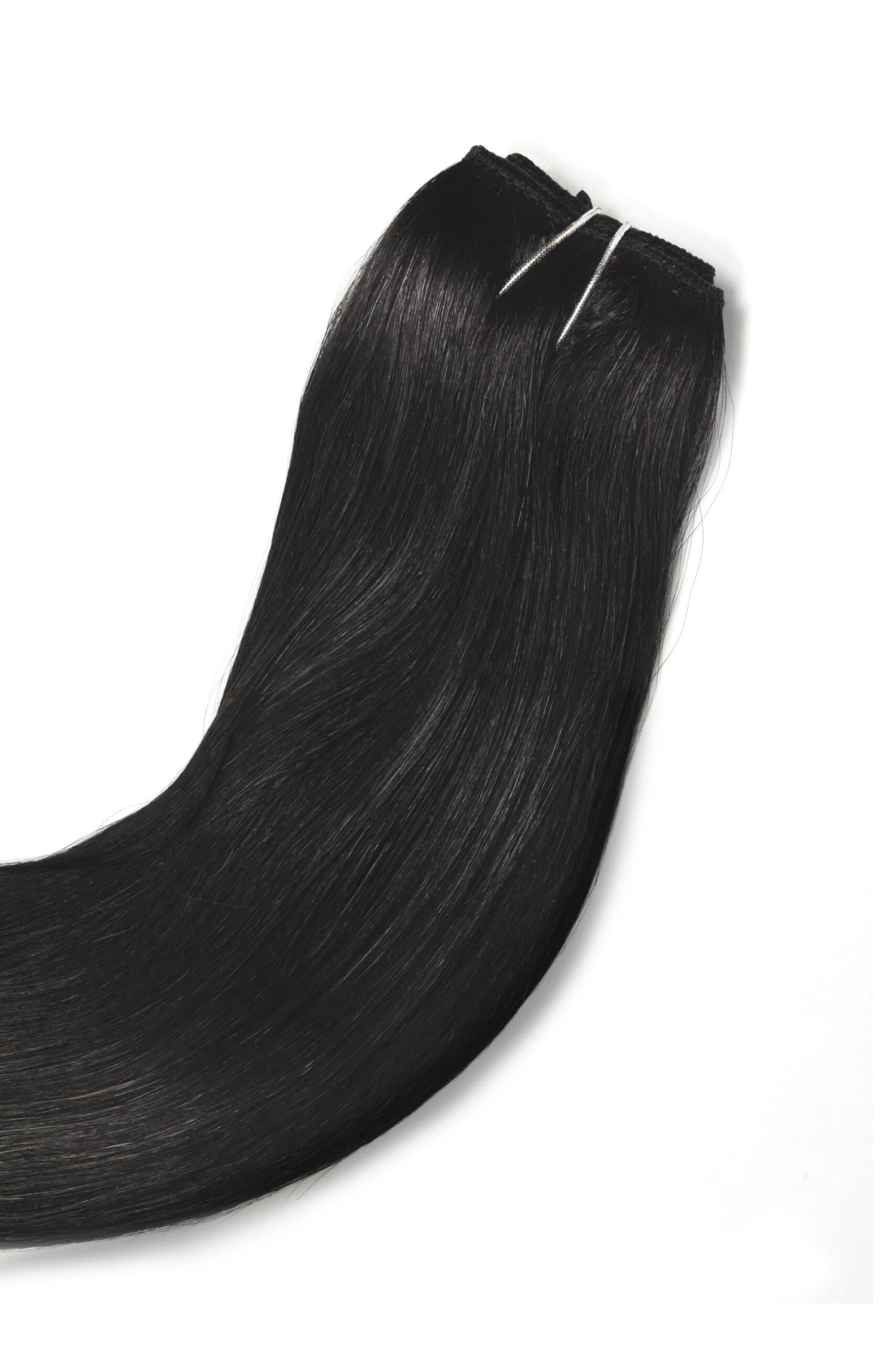 Jet Black (#1) Quad Weft Clip In One Piece Hair Extensions - Image 3