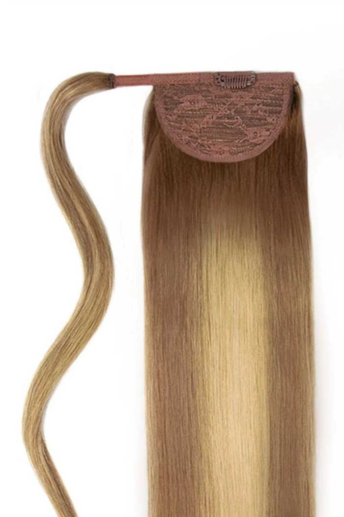 Soft Bronze Balayage Straight Up Wrap Around Ponytail Extension - Image 2